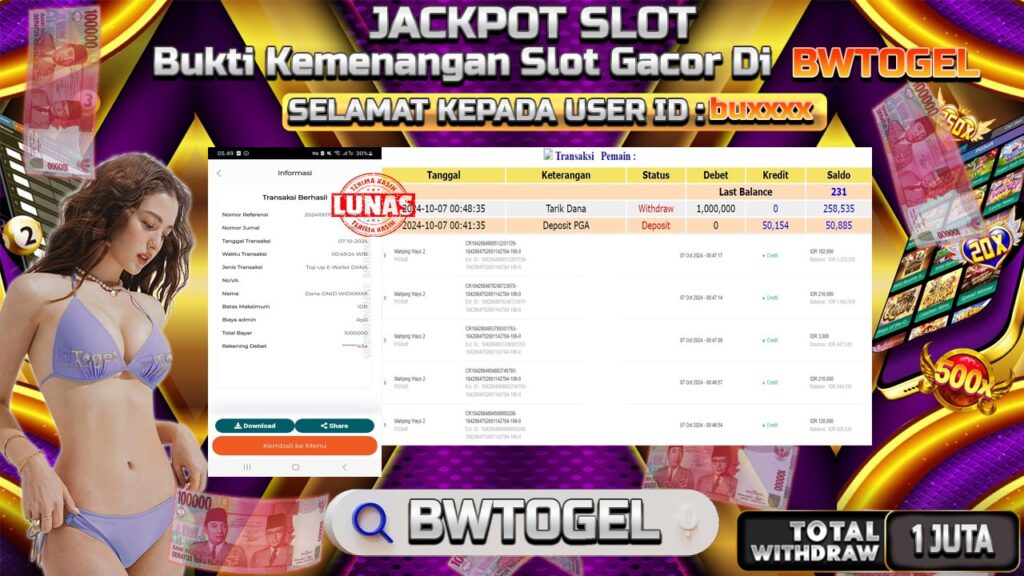 BUKTI JACKPOT SLOT MAHJONG WAYS 2 TERPERCAYA DI INDONESIA TGL 07-10-2024