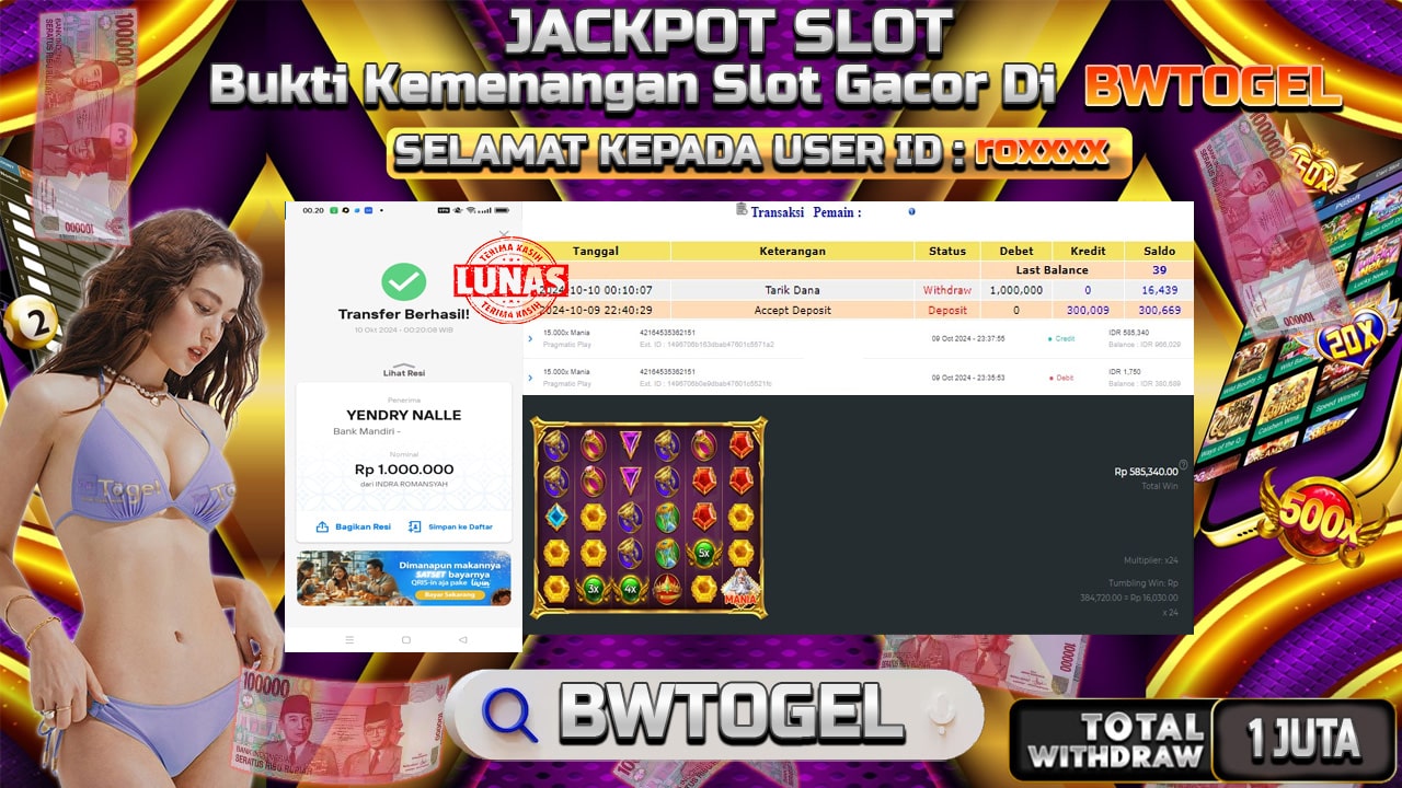 BUKTI JACKPOT SLOT 15.000X MANIA TERPERCAYA DI INDONESIA TGL 10-10-2024