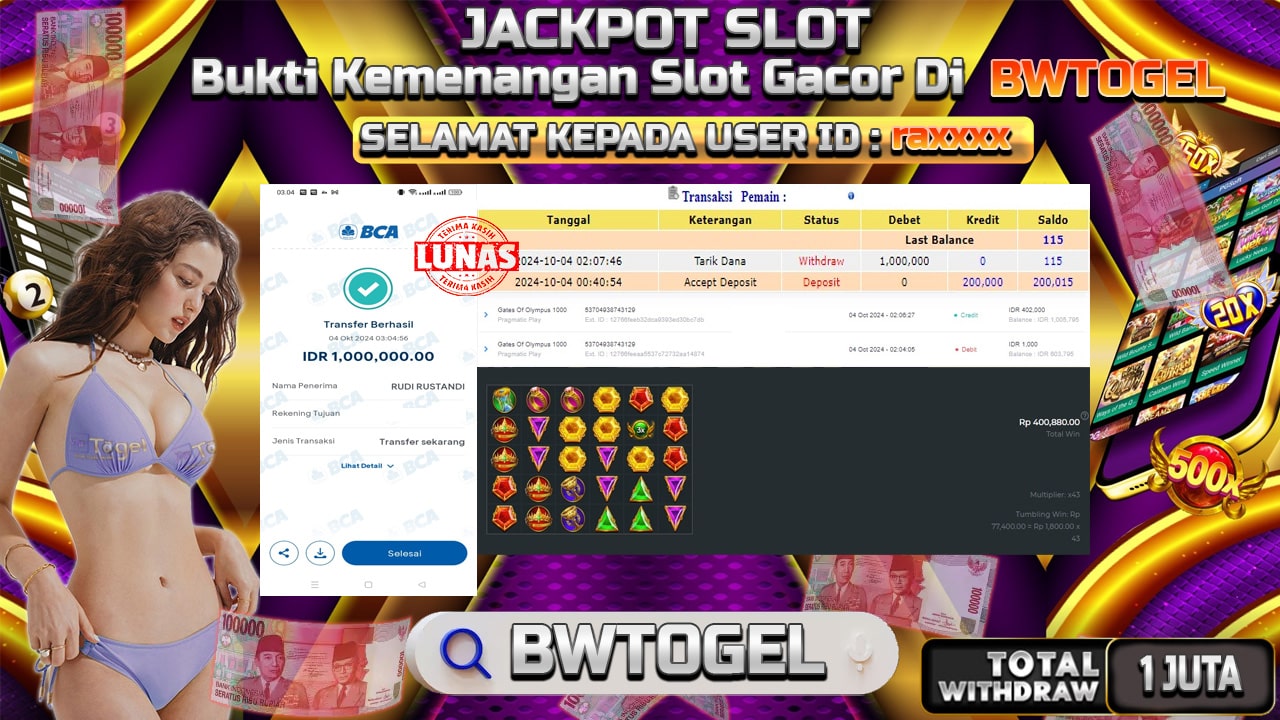 BUKTI JACKPOT SLOT GATES OF OLYMPUS 1000 TERPERCAYA DI INDONESIA TGL 04-10-2024