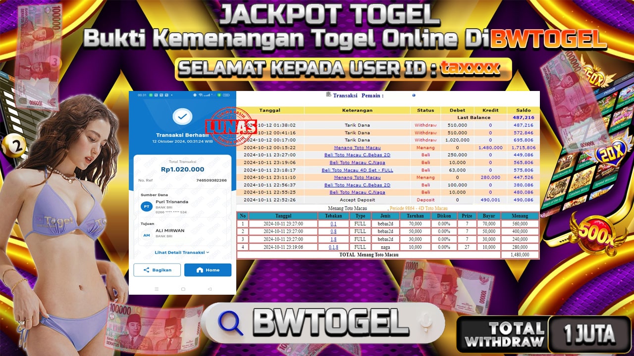 BUKTI JACKPOT TOGEL TOTO MACAU TERPERCAYA DI INDONESIA TGL 12-10-2024