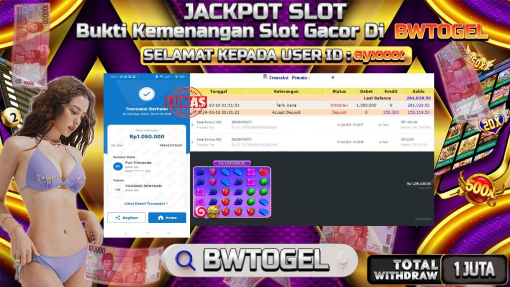 BUKTI JACKPOT SLOT SWEET BONANZA 1000 TERPERCAYA DI INDONESIA TGL 10-10-2024