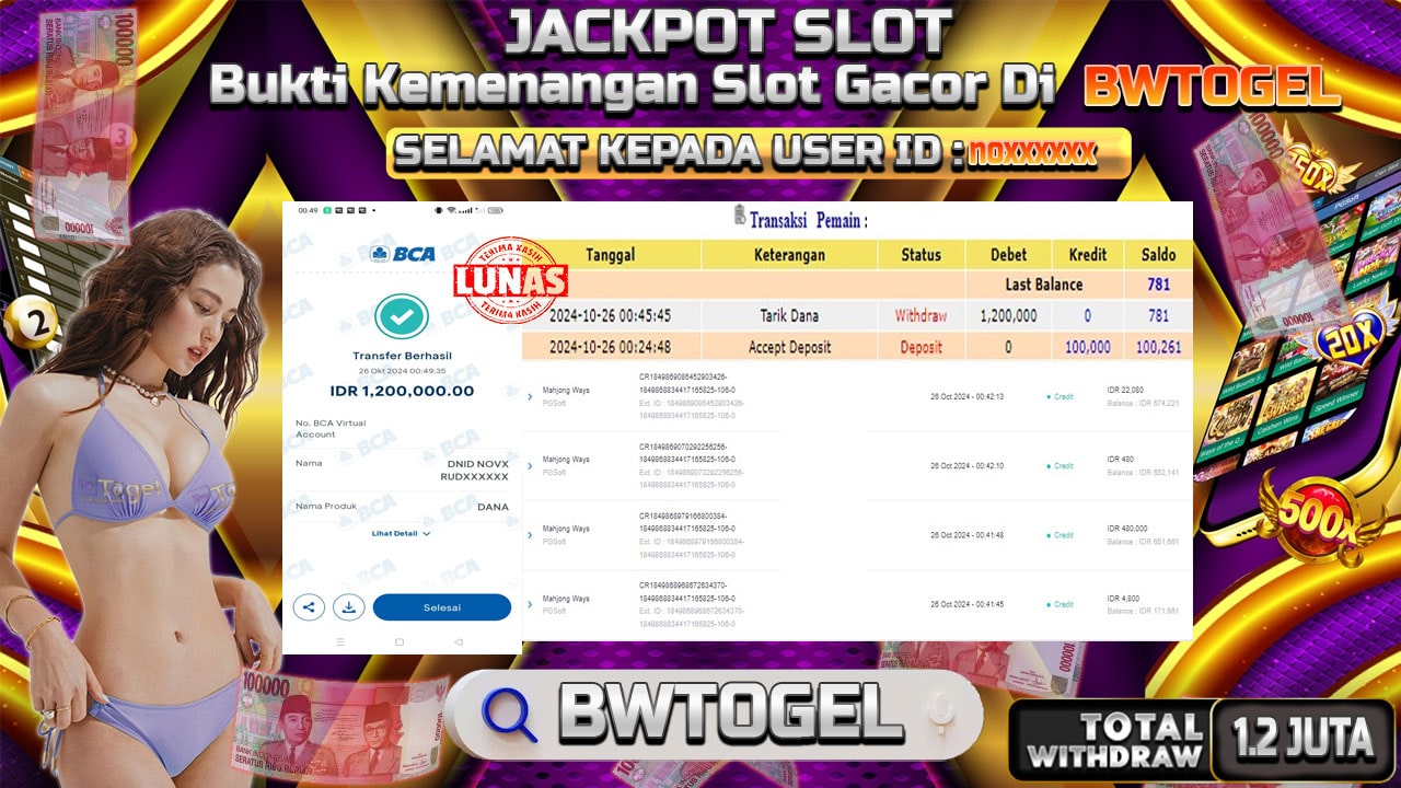 BUKTI JACKPOT SLOT MAHJONG WAYS TERPERCAYA DI INDONESIA TGL 26-10-2024