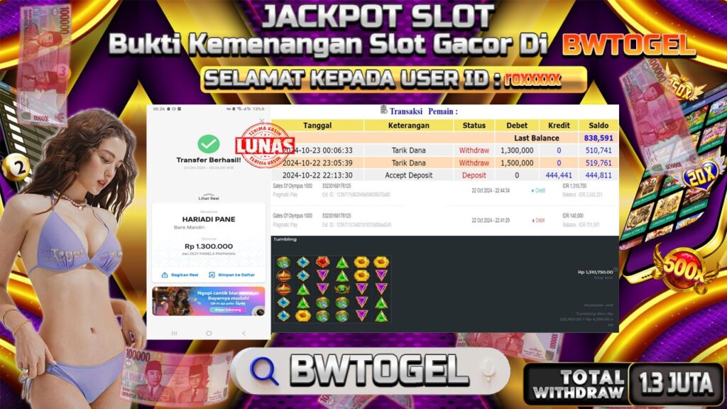 BUKTI JACKPOT SLOT GATES OF OLYMPUS 1000 TERPERCAYA DI INDONESIA TGL 23-10-2024