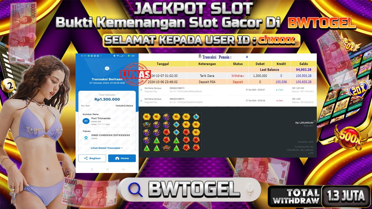 BUKTI JACKPOT SLOT MANIA OLYMPUS TERPERCAYA DI INDONESIA TGL 07-10-2024