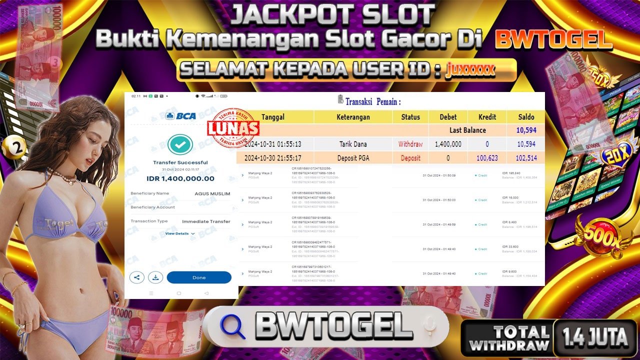 BUKTI JACKPOT SLOT MAHJONG WAYS 2 TERPERCAYA DI INDONESIA TGL 31-10-2024