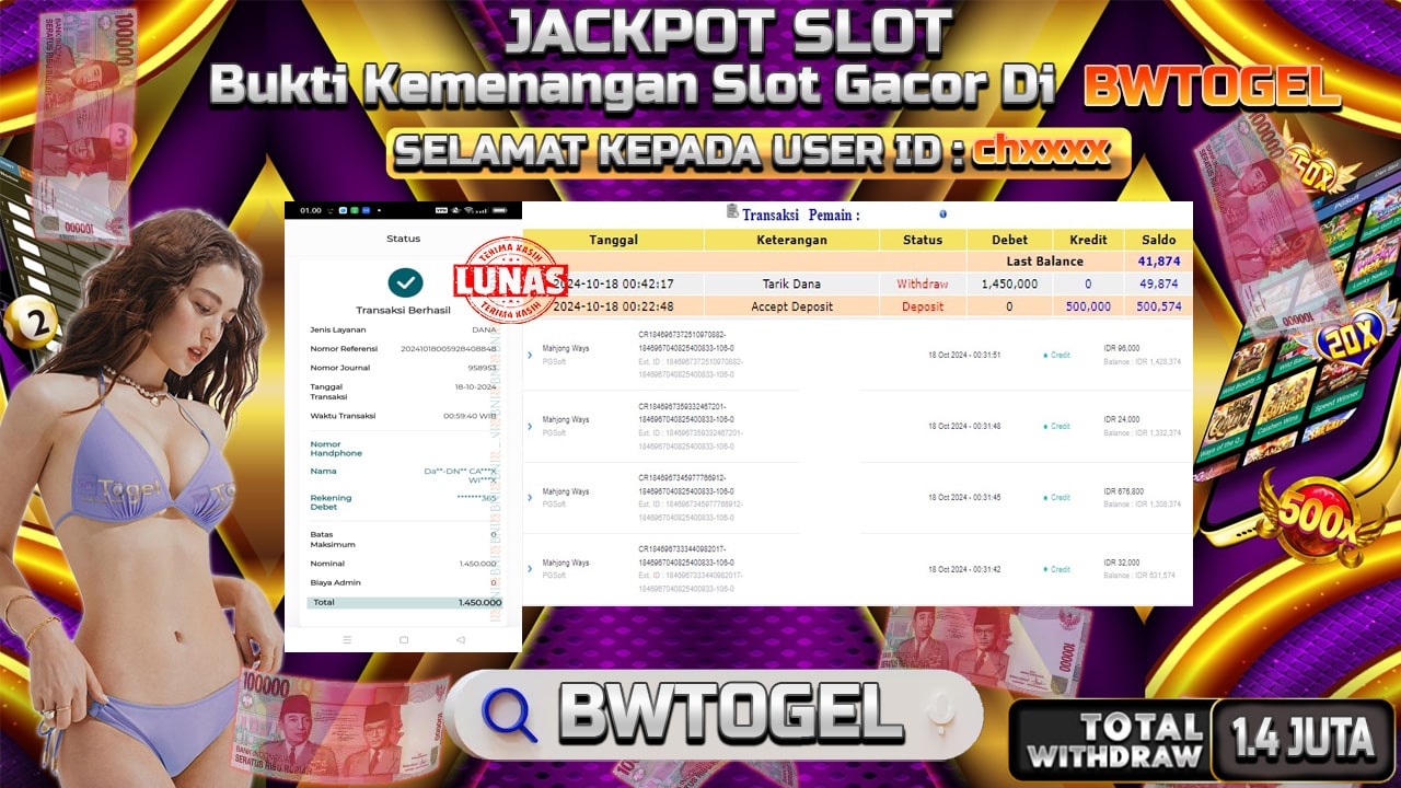 BUKTI JACKPOT SLOT MAHJONG WAYS TERPERCAYA DI INDONESIA TGL 18-10-2024