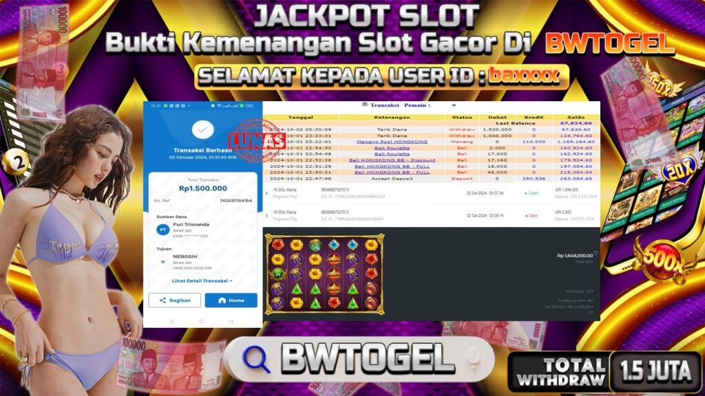 BUKTI JACKPOT SLOT 15.000X MANIA TERPERCAYA DI INDONESIA TGL 02-10-2024