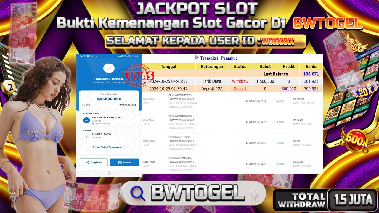 BUKTI JACKPOT SLOT MIDAS FORTUNE TERPERCAYA DI INDONESIA TGL 25-10-2024