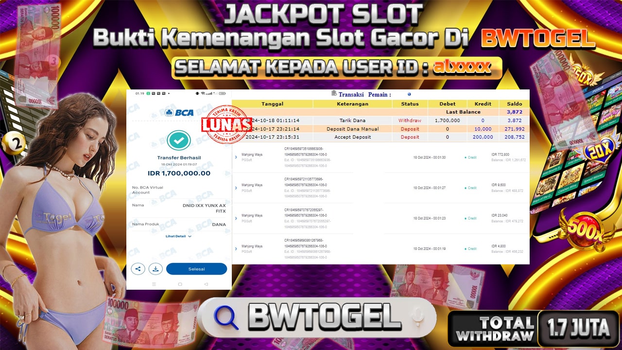 BUKTI JACKPOT SLOT MAHJONG WAYS TERPERCAYA DI INDONESIA TGL 18-10-2024