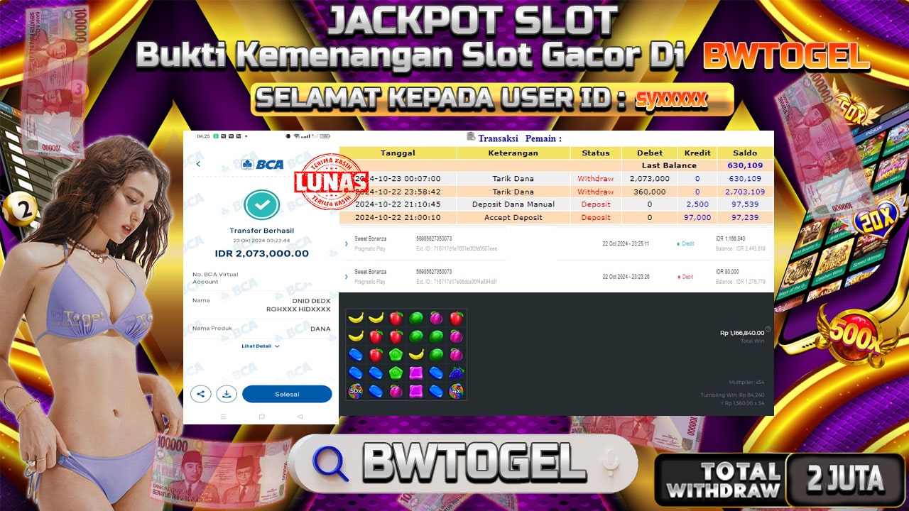 BUKTI JACKPOT SLOT SWEET BONANZA TERPERCAYA DI INDONESIA TGL 23-10-2024