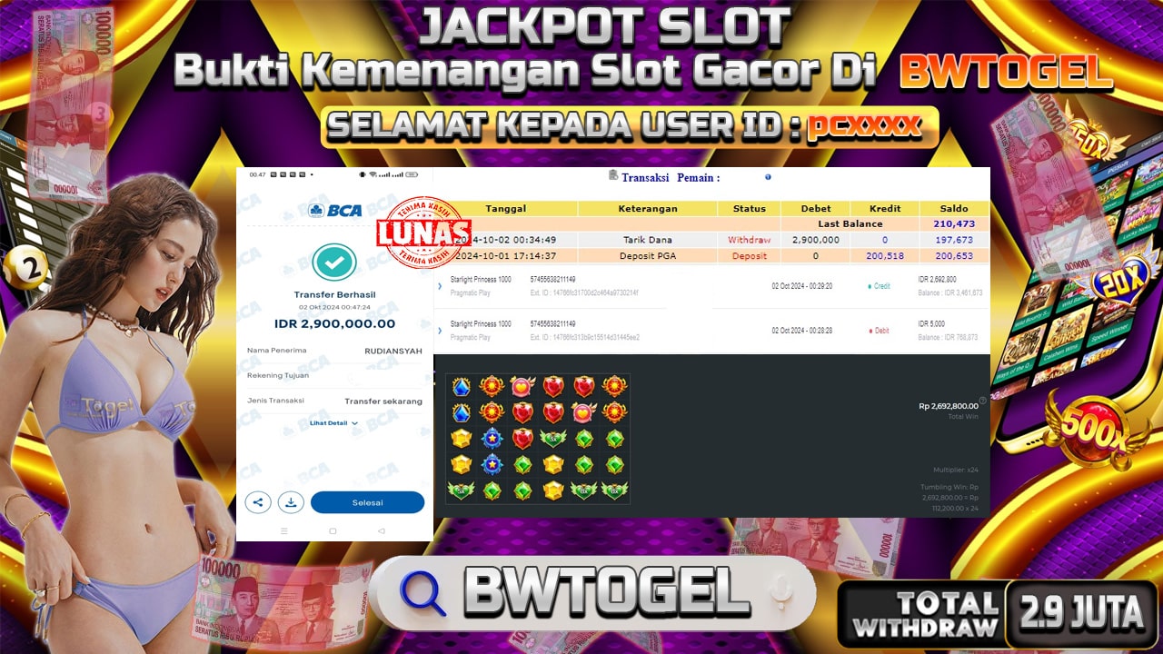 BUKTI JACKPOT SLOT STARLIGHT PRINCESS TERPERCAYA DI INDONESIA TGL 02-10-2024