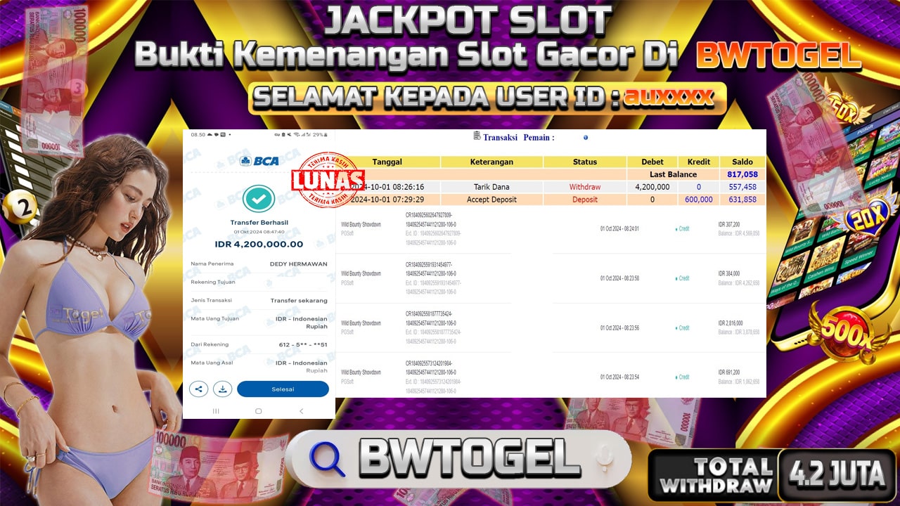 BUKTI JACKPOT SLOT WILD BOUNTY SHOWDOWN TERPERCAYA DI INDONESIA TGL 01-10-2024