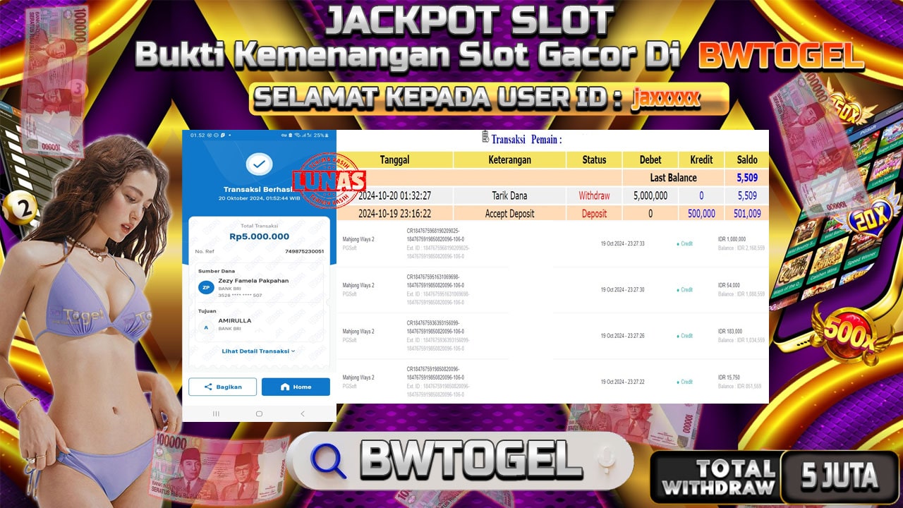 BUKTI JACKPOT SLOT MAHJONG WAYS 2 TERPERCAYA DI INDONESIA TGL 20-10-2024