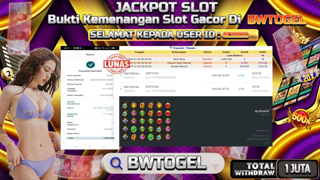 BUKTI JACKPOT SLOT GATES OF GATOT KACA TERPERCAYA DI INDONESIA TGL 04-11-2024