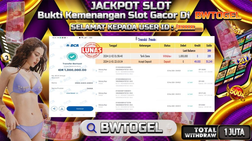 BUKTI JACKPOT SLOT MAHJONG WAYS TERPERCAYA DI INDONESIA TGL 02-11-2024