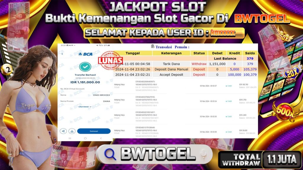 BUKTI JACKPOT SLOT MAHJONG WAYS TERPERCAYA DI INDONESIA TGL 05-11-2024