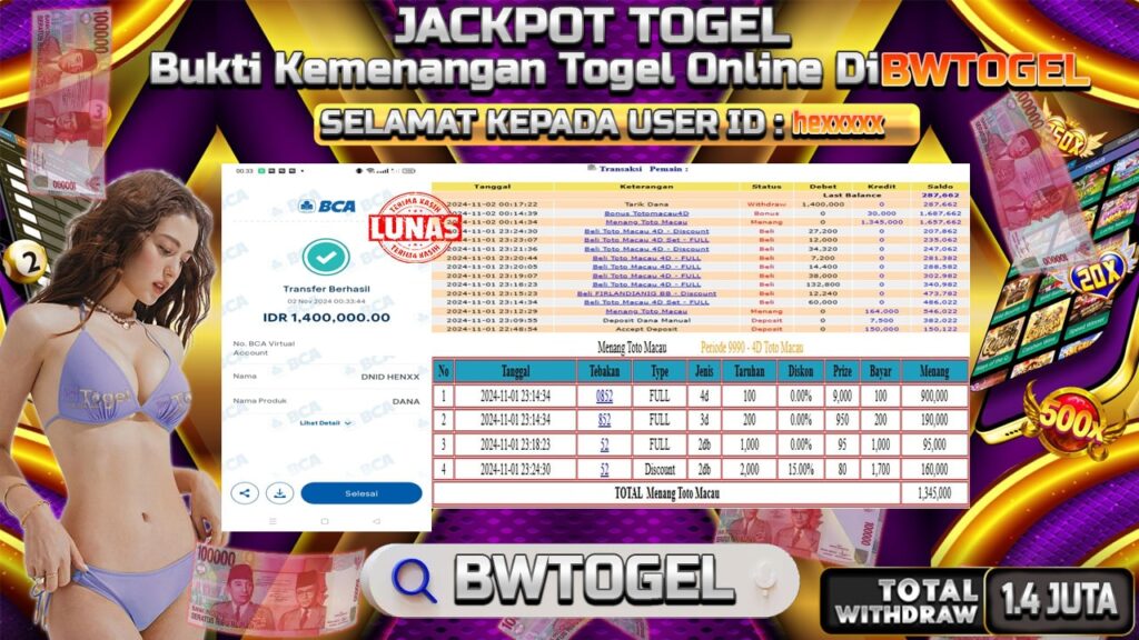 BUKTI JACKPOT TOGEL TOTO MACAU TERPERCAYA DI INDONESIA TGL 02-11-2024