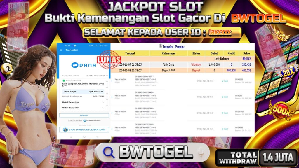 BUKTI JACKPOT SLOT WAYS OF THE QILIN TERPERCAYA DI INDONESIA TGL 07-11-2024