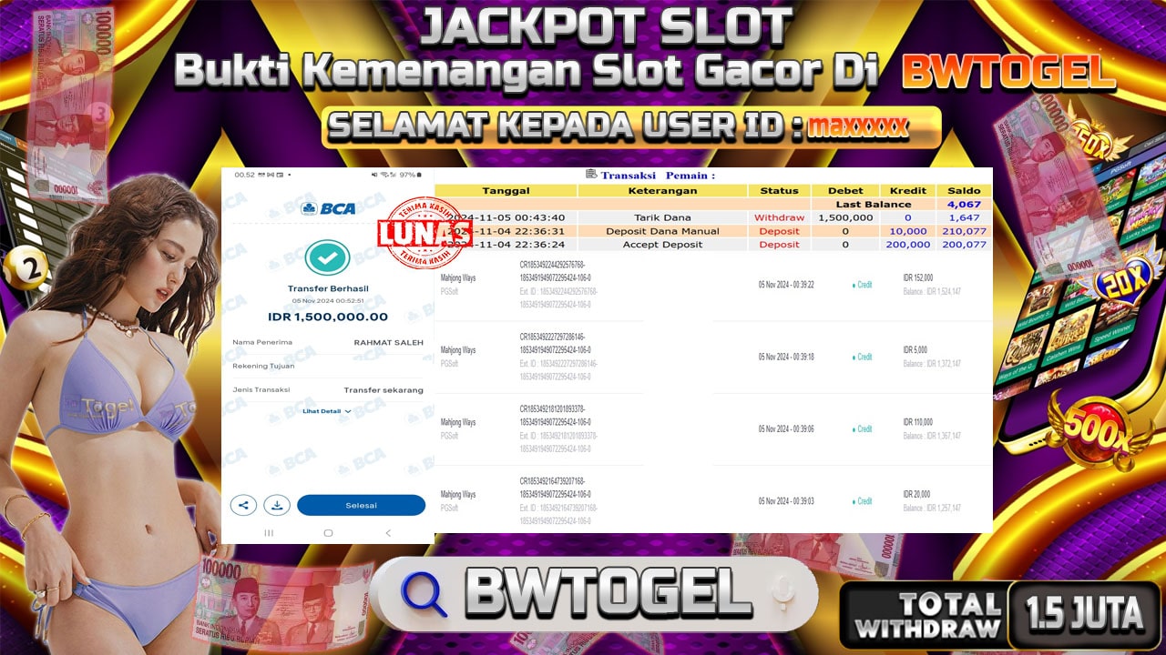 BUKTI JACKPOT SLOT MAHJONG WAYS TERPERCAYA DI INDONESIA TGL 05-11-2024