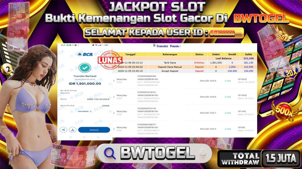 BUKTI JACKPOT SLOT MAHJONG WAYS TERPERCAYA DI INDONESIA TGL 06-11-2024