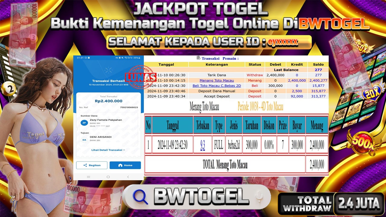 BUKTI JACKPOT TOGEL TOTO MACAU TERPERCAYA DI INDONESIA TGL 10-11-2024