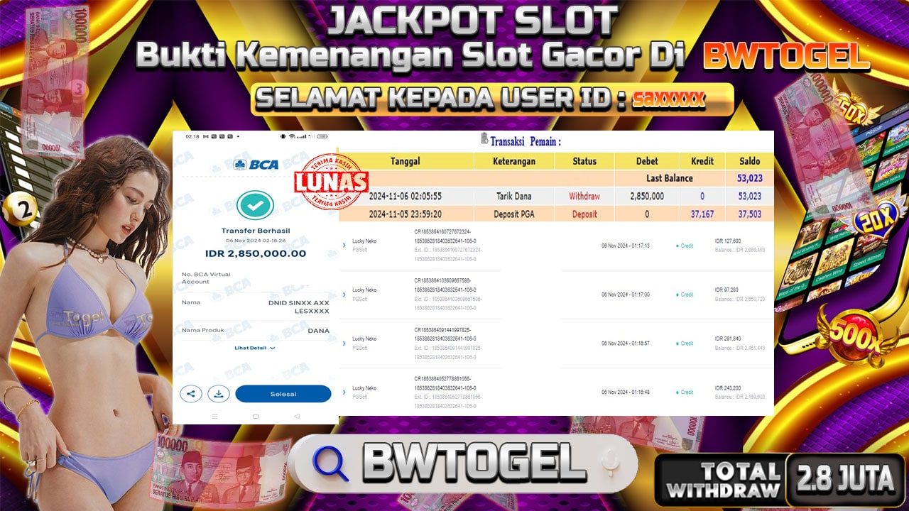 BUKTI JACKPOT SLOT LUCKY NEKO TERPERCAYA DI INDONESIA TGL 06-11-2024