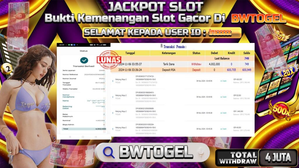 BUKTI JACKPOT SLOT MAHJONG WAYS 2 TERPERCAYA DI INDONESIA TGL 06-11-2024