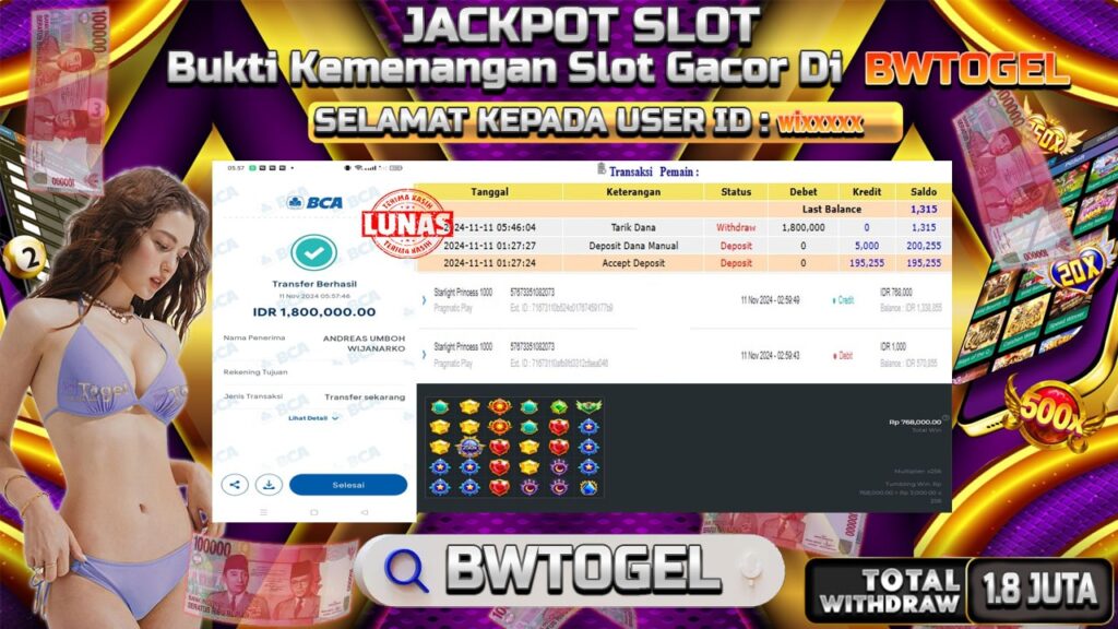 BUKTI JACKPOT SLOT STARLIGHT PRINCESS 1000 TERPERCAYA DI INDONESIA TGL 11-11-2024