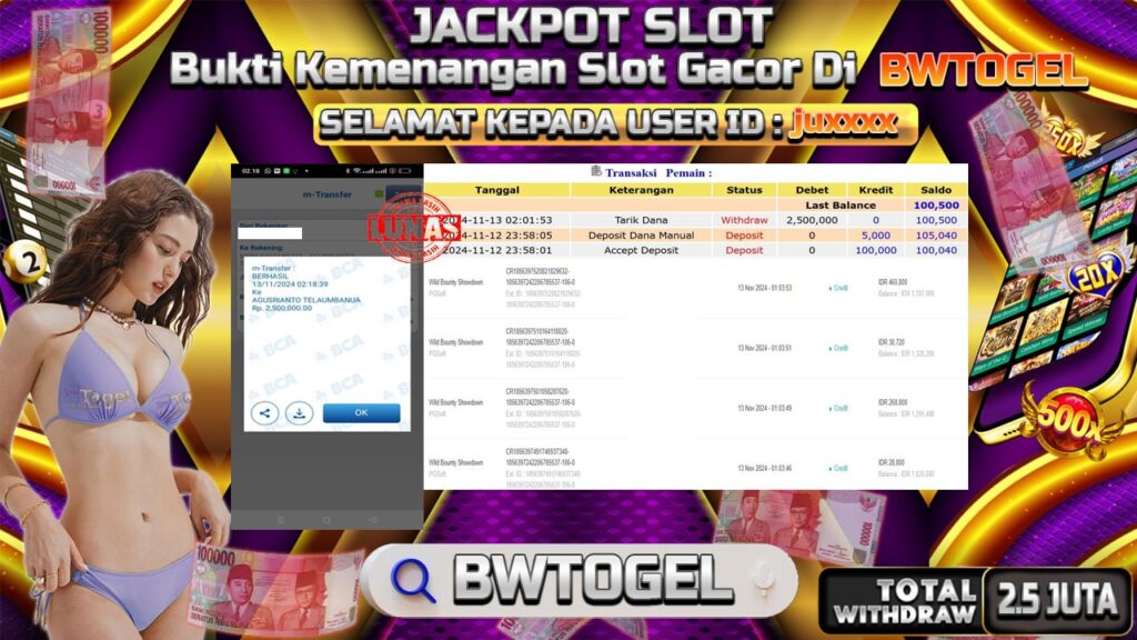 BUKTI JACKPOT SLOT WILD BOUNTY SHOWDOWN TERPERCAYA DI INDONESIA TGL 13-11-2024