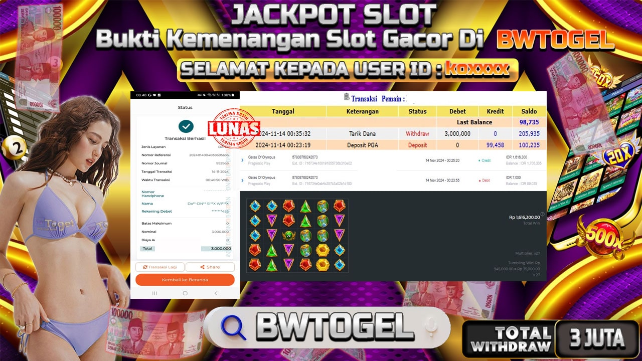 BUKTI JACKPOT SLOT GATES OF OLYMPUS TERPERCAYA DI INDONESIA TGL 14-11-2024