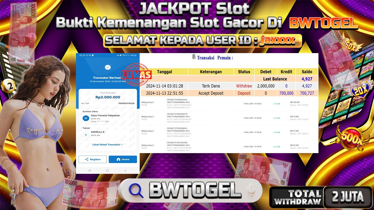 BUKTI JACKPOT SLOT MAHJONG WAYS 2 TERPERCAYA DI INDONESIA TGL 14-11-2024