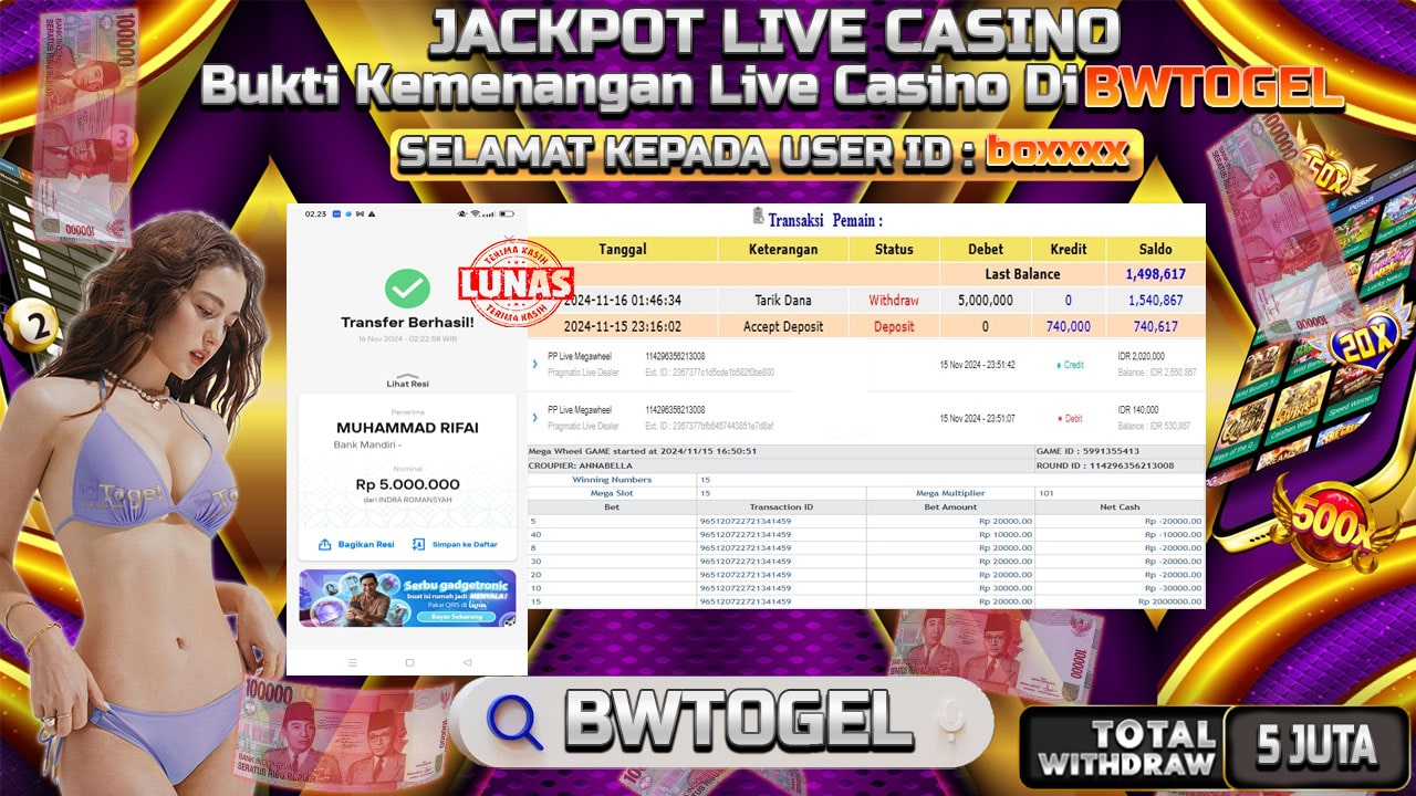 BUKTI JACKPOT PP LIVE MEGAWHEEL TERPERCAYA DI INDONESIA TGL 16-11-2024