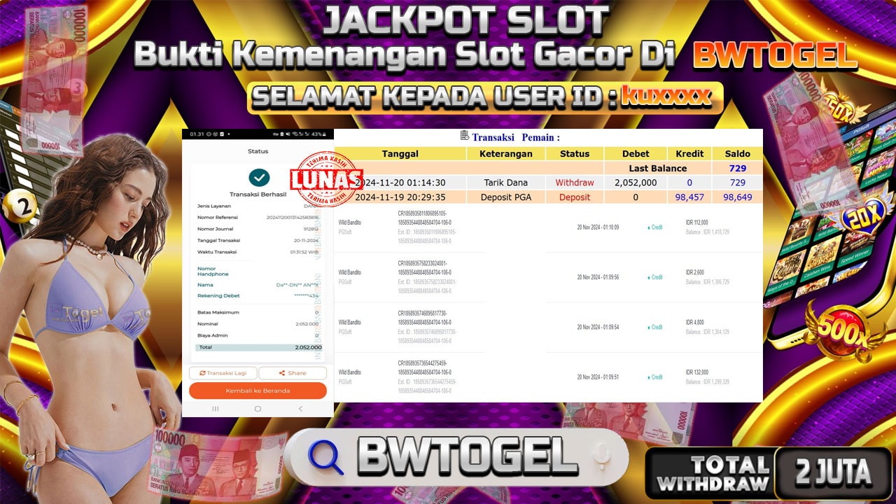 BUKTI JACKPOT SLOT WILD BANDITO TERPERCAYA DI INDONESIA TGL 20-11-2024