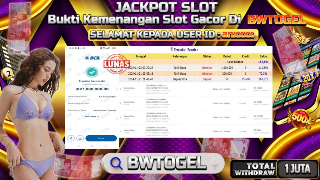 BUKTI JACKPOT SLOT MAHJONG WAYS TERPERCAYA DI INDONESIA TGL 22-11-2024