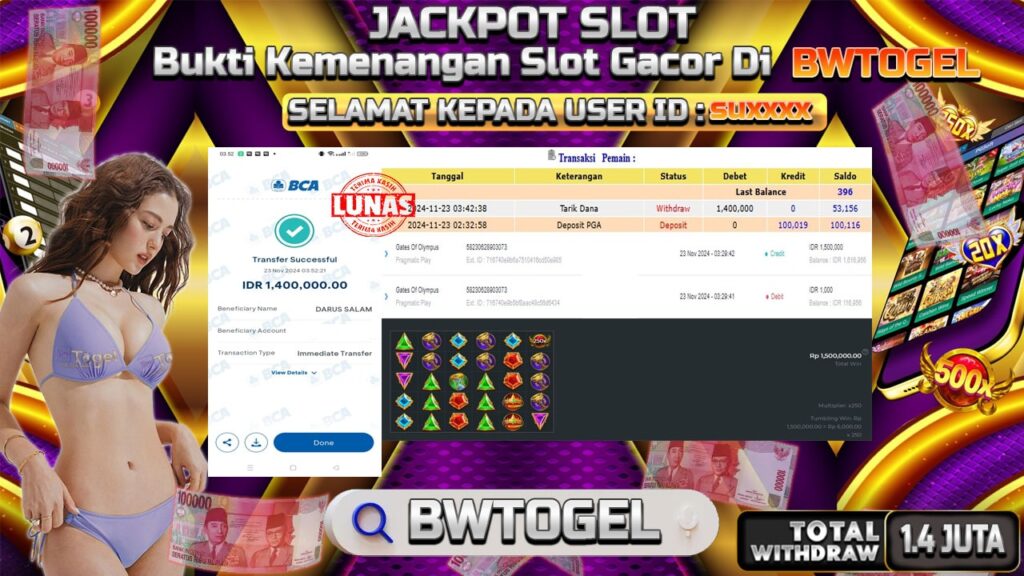 BUKTI JACKPOT SLOT GATES OF OLYMPUS TERPERCAYA DI INDONESIA TGL 23-11-2024