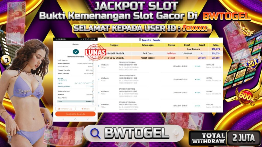 BUKTI JACKPOT SLOT WILD BANDITO TERPERCAYA DI INDONESIA TGL 23-11-2024