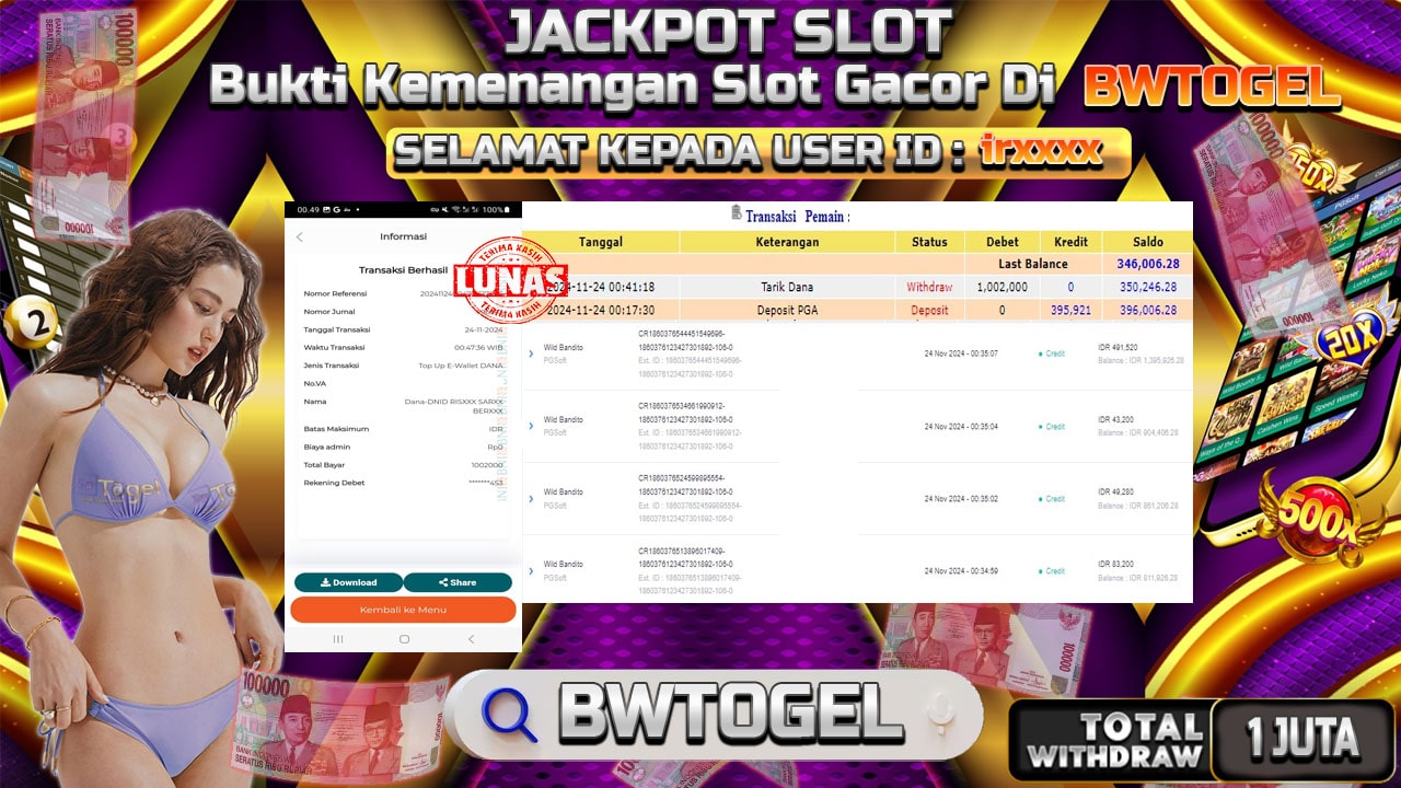 BUKTI JACKPOT SLOT WILD BANDITO TERPERCAYA DI INDONESIA TGL 24-11-2024