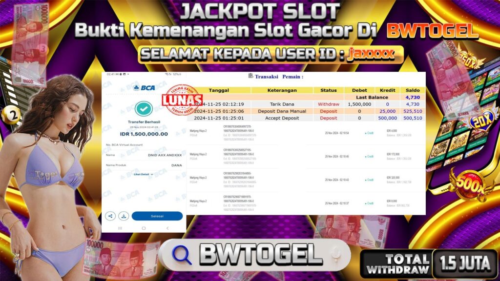 BUKTI JACKPOT SLOT MAHJONG WAYS 2 TERPERCAYA DI INDONESIA TGL 25-11-2024