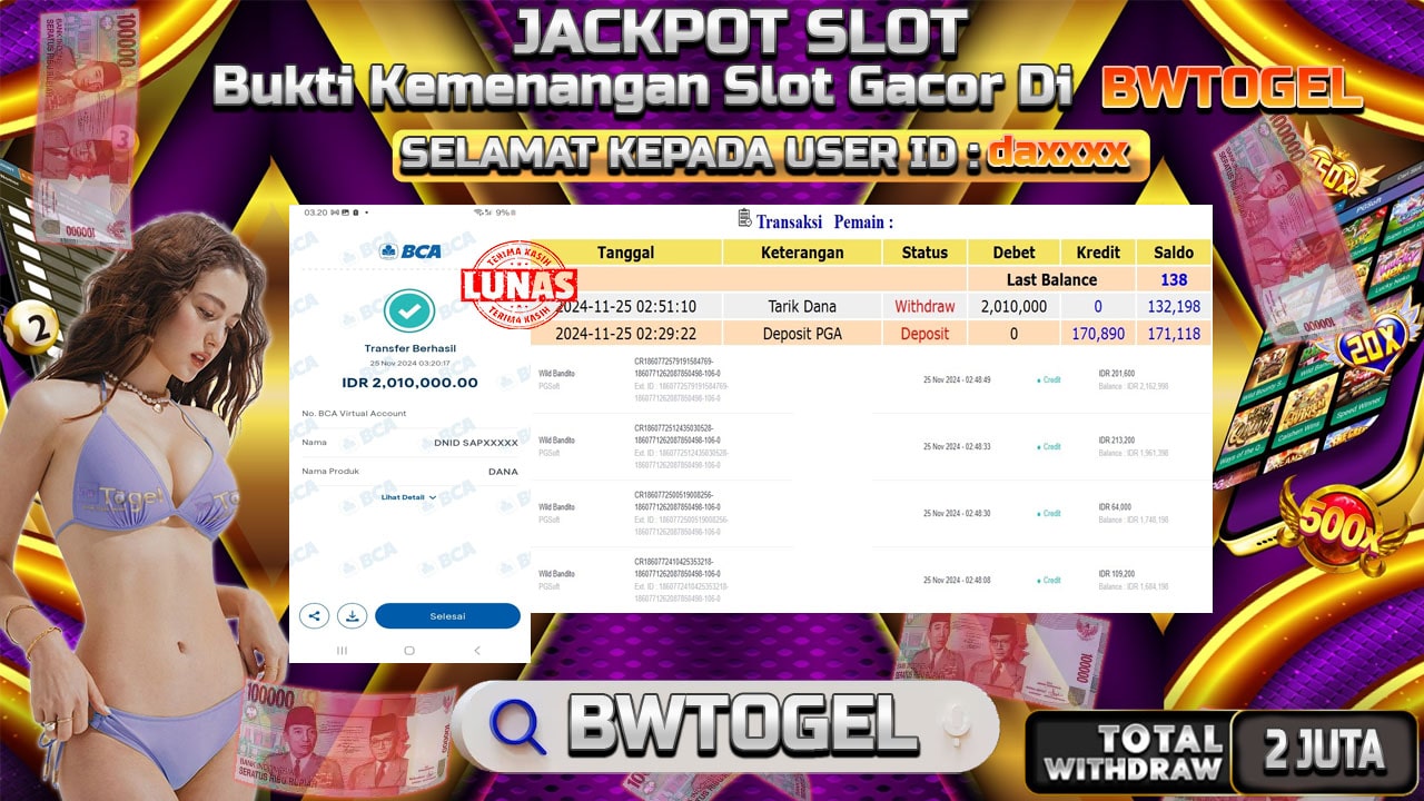 BUKTI JACKPOT SLOT WILD BANDITO TERPERCAYA DI INDONESIA TGL 25-11-2024