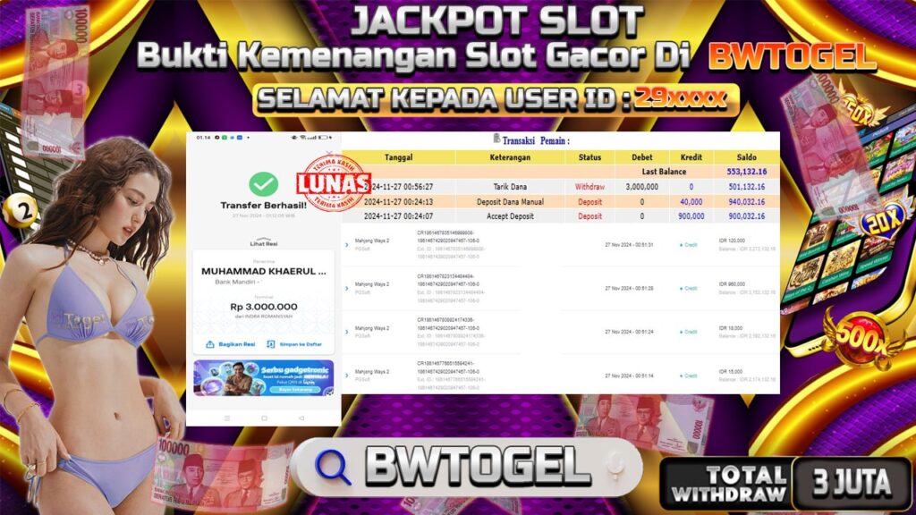 BUKTI JACKPOT SLOT MAHJONG WAYS 2 TERPERCAYA DI INDONESIA TGL 27-11-2024