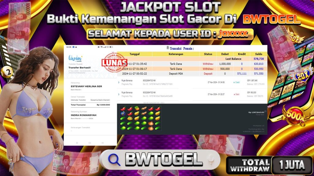 BUKTI JACKPOT SLOT RUJAK BONANZA TERPERCAYA DI INDONESIA TGL 27-11-2024