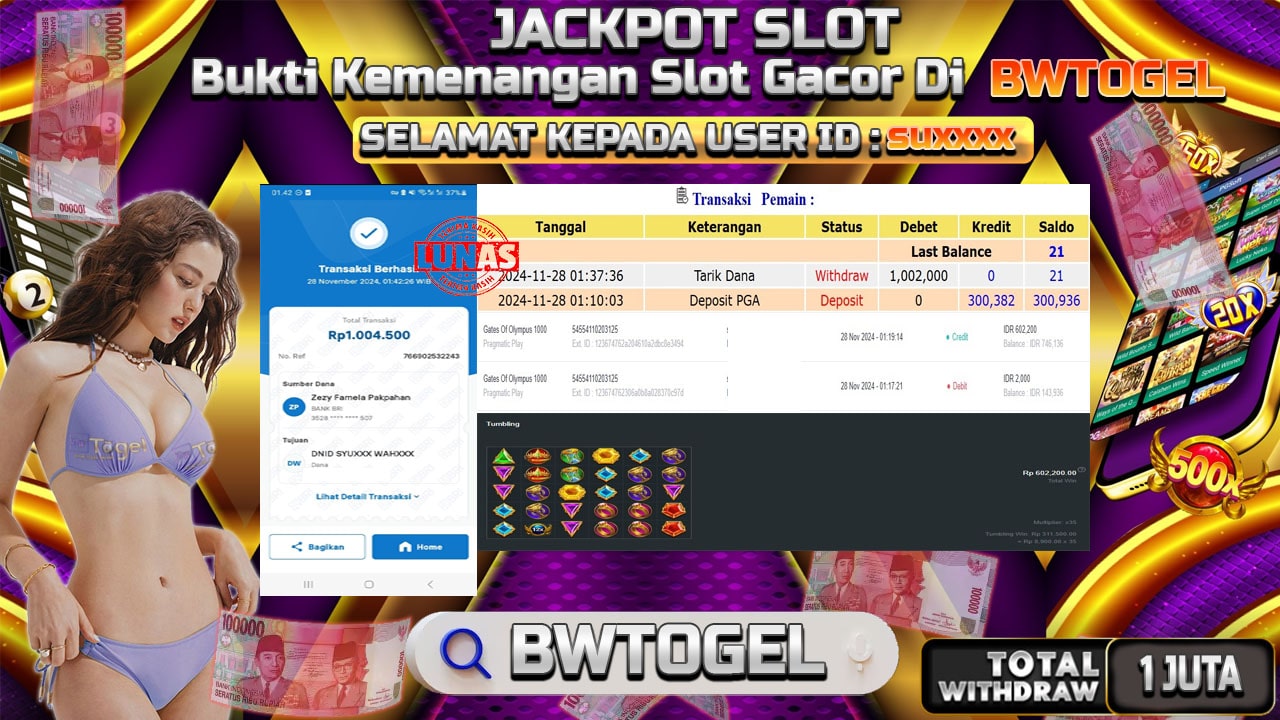 BUKTI JACKPOT SLOT GATES OF OLYMPUS 1000 TERPERCAYA DI INDONESIA TGL 28-11-2024