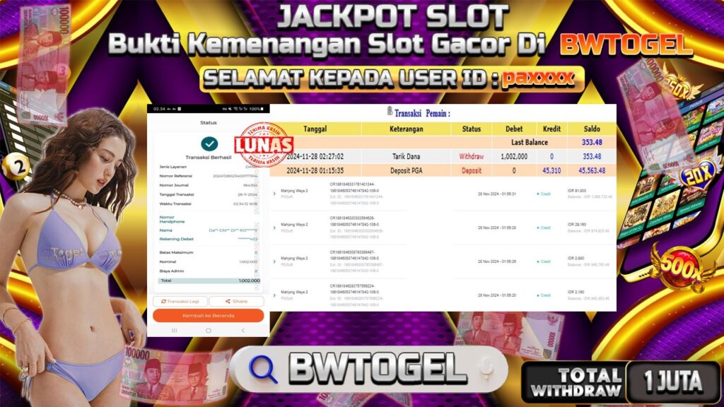 BUKTI JACKPOT SLOT MAHJONG WAYS 2 TERPERCAYA DI INDONESIA TGL 28-11-2024