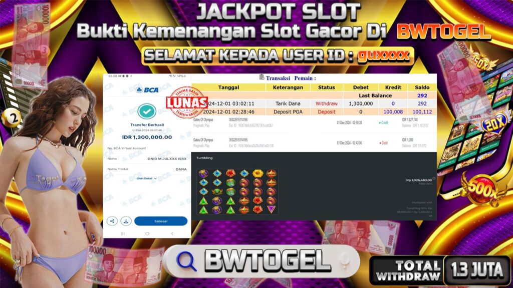 BUKTI JACKPOT SLOT GATES OF OLYMPUS TERPERCAYA DI INDONESIA TGL 01-12-2024