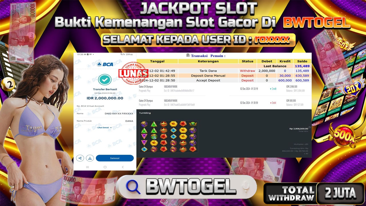 BUKTI JACKPOT SLOT GATES OF OLYMPUS TERPERCAYA DI INDONESIA TGL 02-12-2024