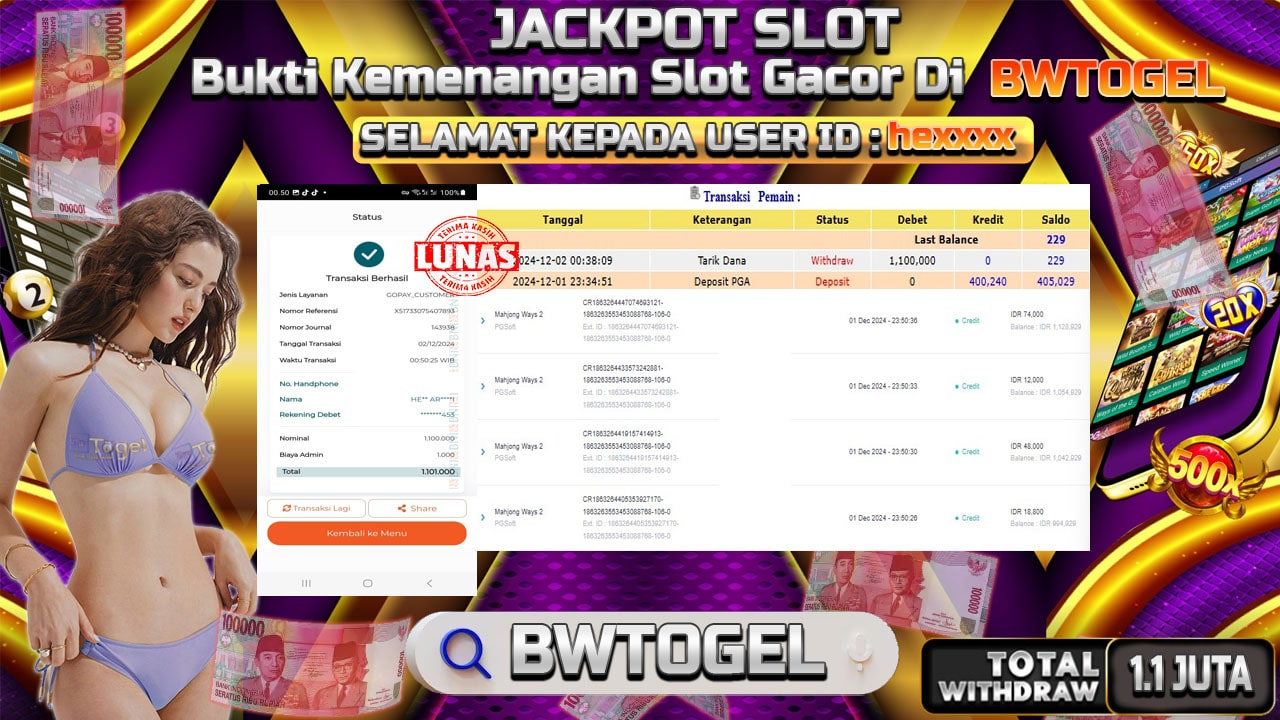 BUKTI JACKPOT SLOT MAHJONG WAYS 2 TERPERCAYA DI INDONESIA TGL 02-12-2024