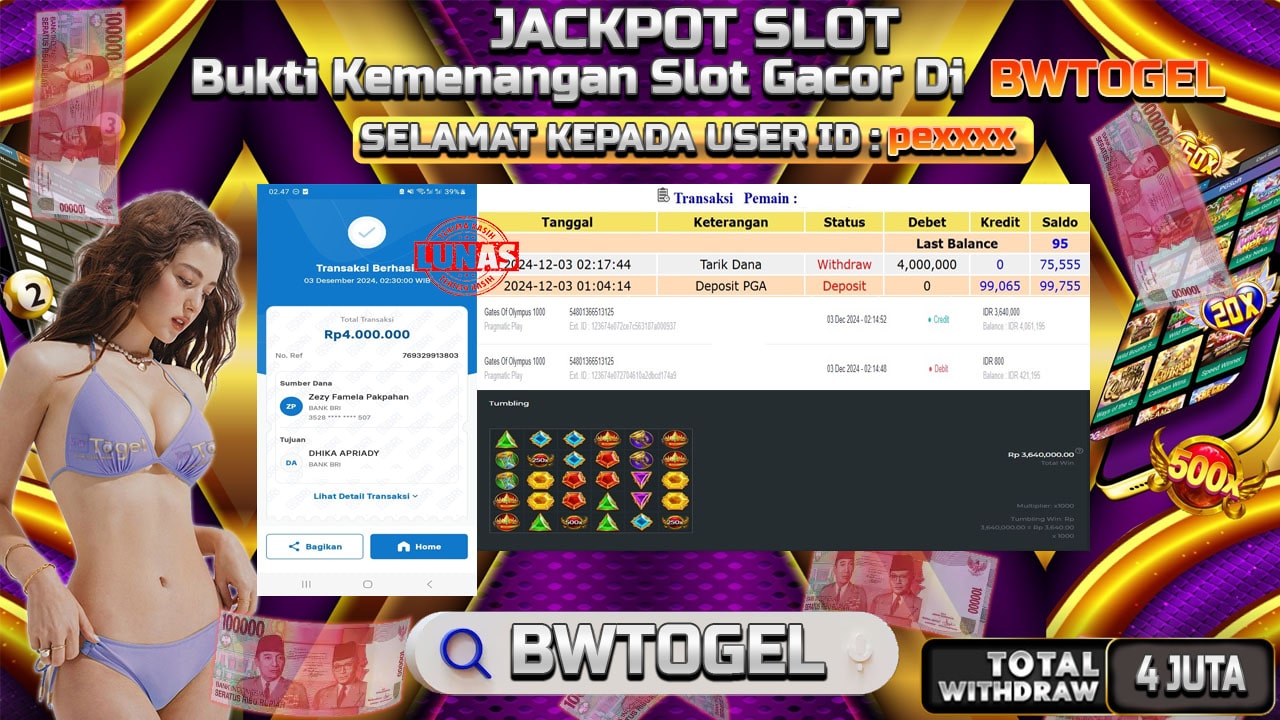 BUKTI JACKPOT SLOT GATES OF OLYMPUS 1000 TERPERCAYA DI INDONESIA TGL 03-12-2024