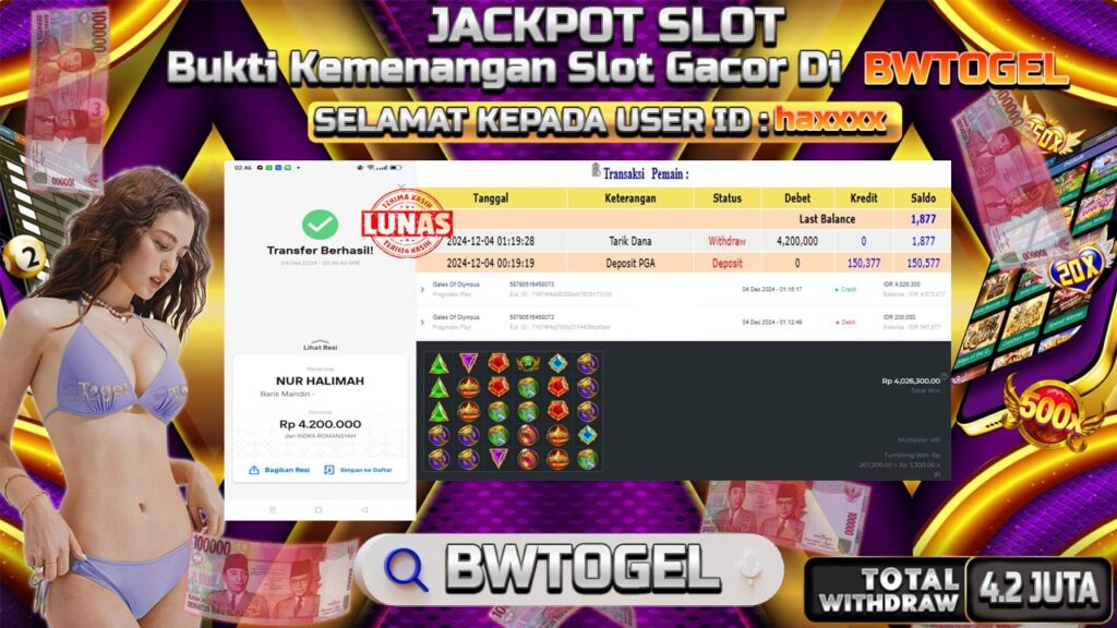 BUKTI JACKPOT SLOT GATES OF OLYMPUS TERPERCAYA DI INDONESIA TGL 04-12-2024