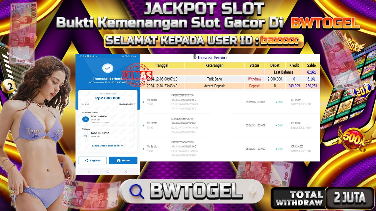 BUKTI JACKPOT SLOT WILD BANDITO TERPERCAYA DI INDONESIA TGL 05-12-2024