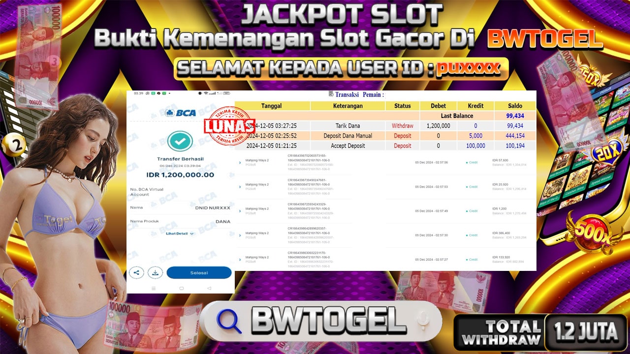 BUKTI JACKPOT SLOT MAHJONG WAYS 2 TERPERCAYA DI INDONESIA TGL 05-12-2024